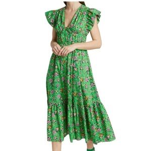 Derek Lam 10 Crosby Green Greta Dress Flutter Sleeve Corset Size 0